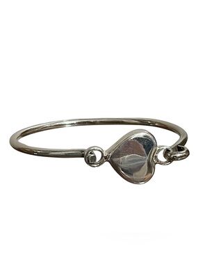Sterling Silver Solid Puffy Heart Hook Bangle Bracelet Jewelry 925 Mexico  VTG